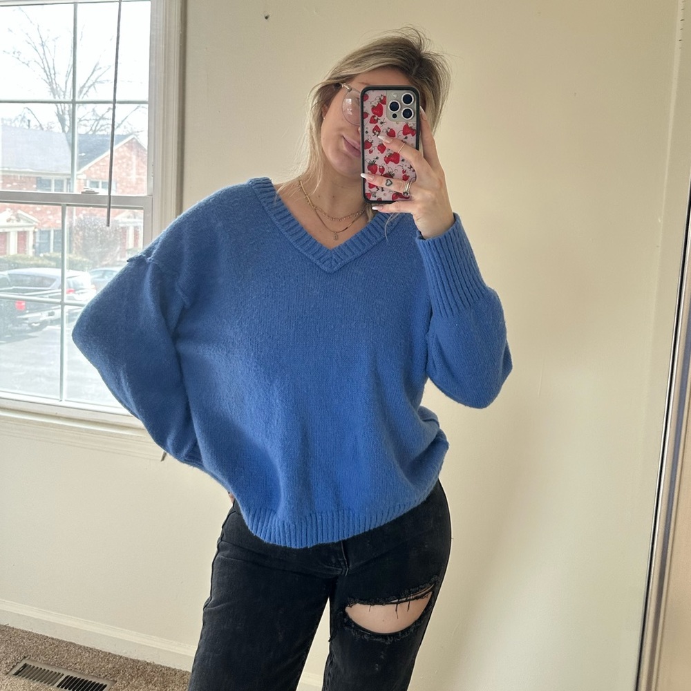 Blue V Neck Sweater